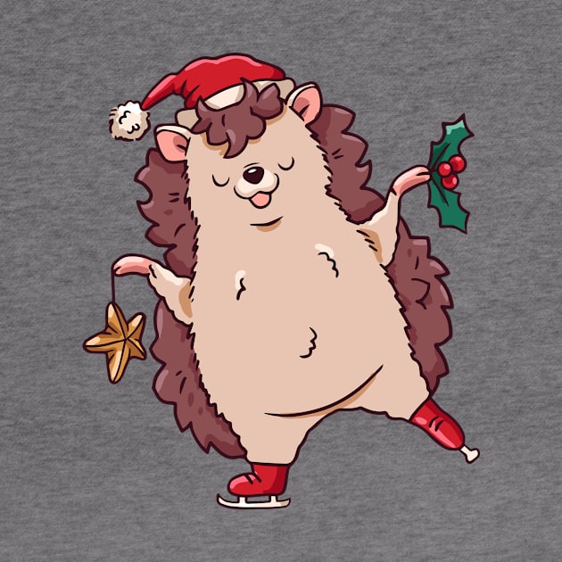 Cute Cartoon Christmas Ice Skating Hedgehog by SLAG_Creative